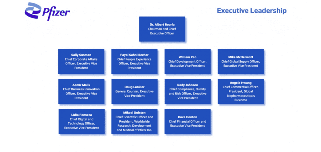 Exemple de structure de gestion matricielle de Pfizer