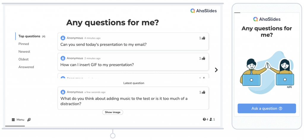 Plateforme de questions et réponses AhaSlides