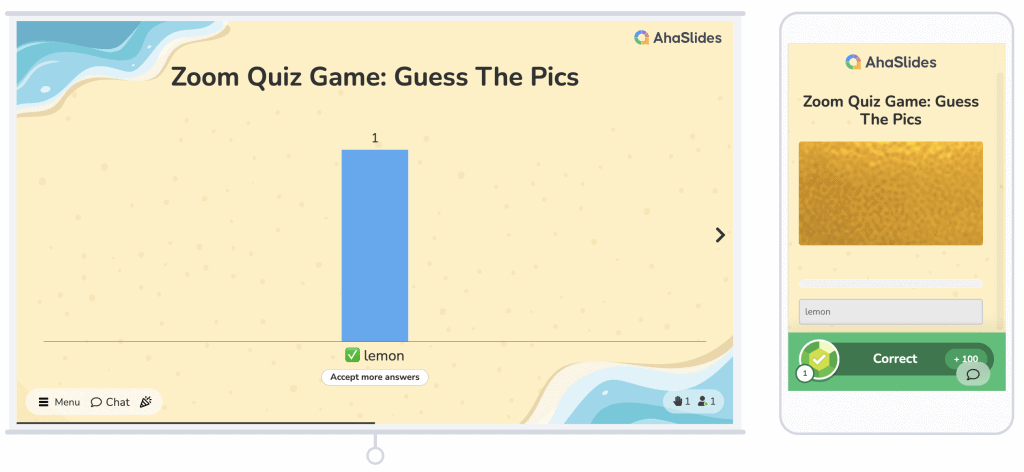 A preview of the presenter and participant's quiz screen on AhaSlides 