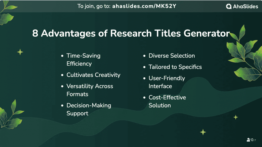advantages of research titles generator