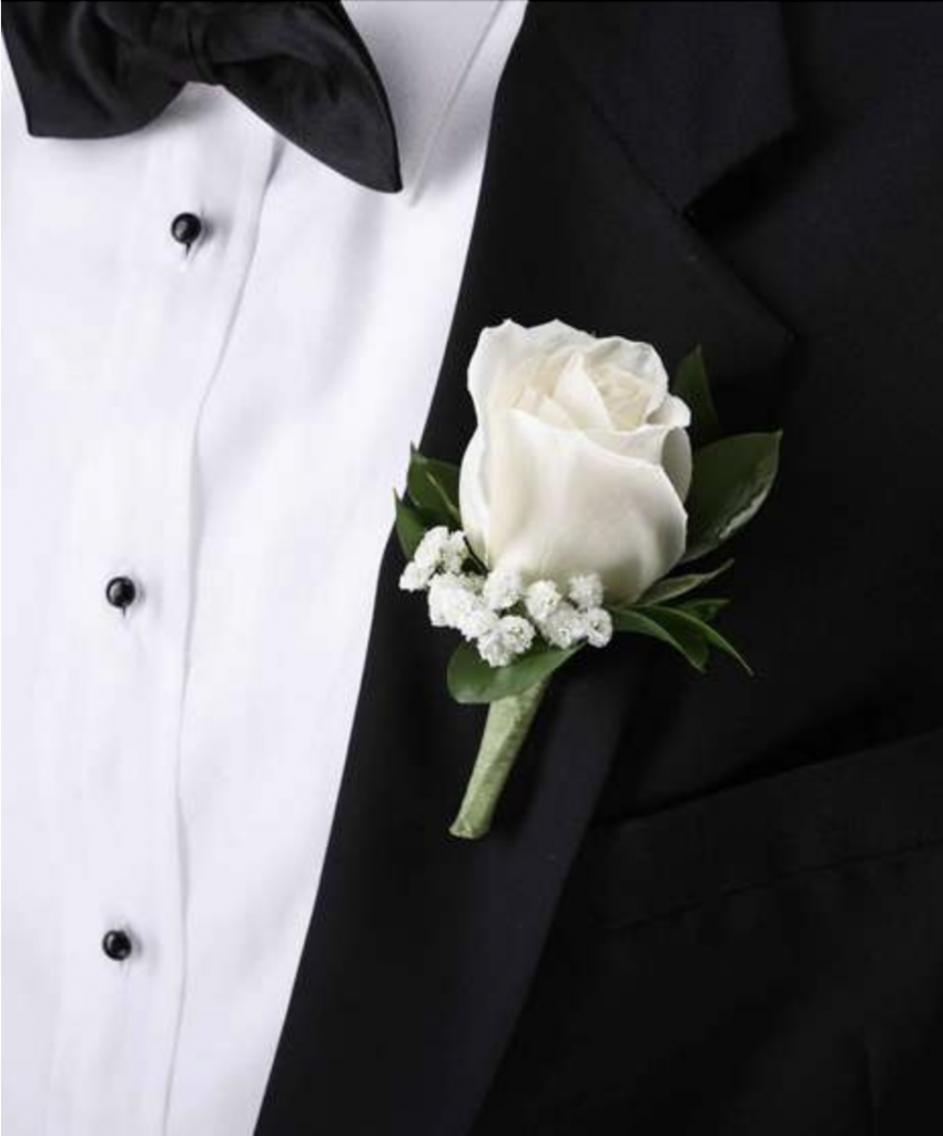 Pernikahan boutonniere mawar tunggal