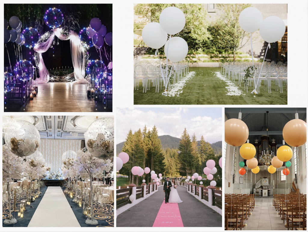 Decoration with balloons for wedding aisle