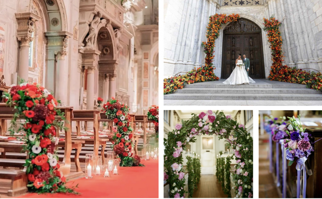 花と教会の結婚式の装飾