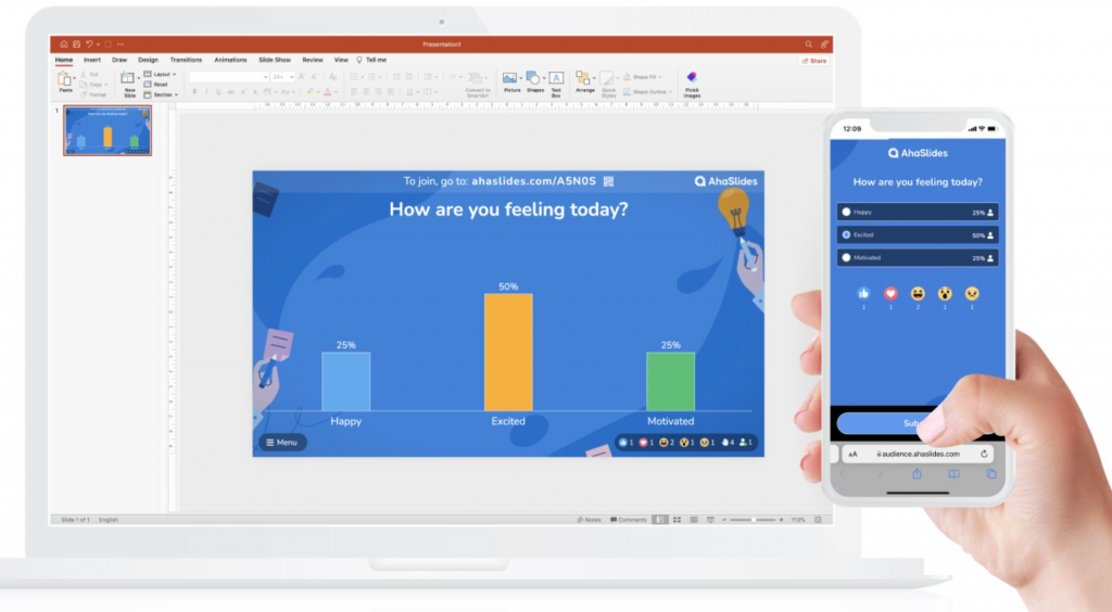 Ekstensi kanggo PowerPoint - AhaSlides fitur polling urip