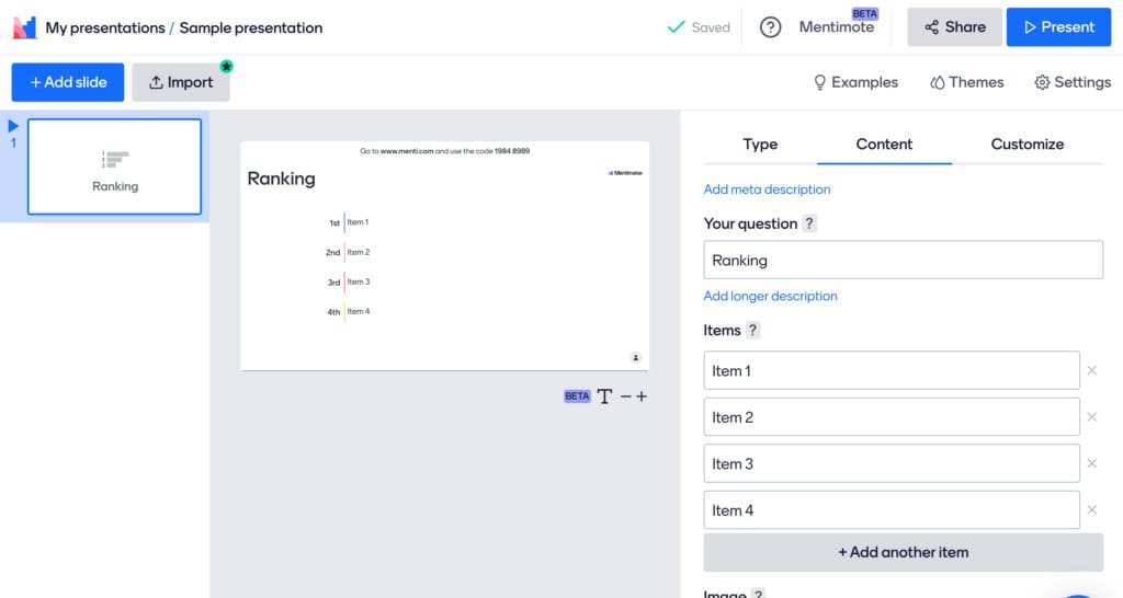 logiciel de présentation interactive mentimeter