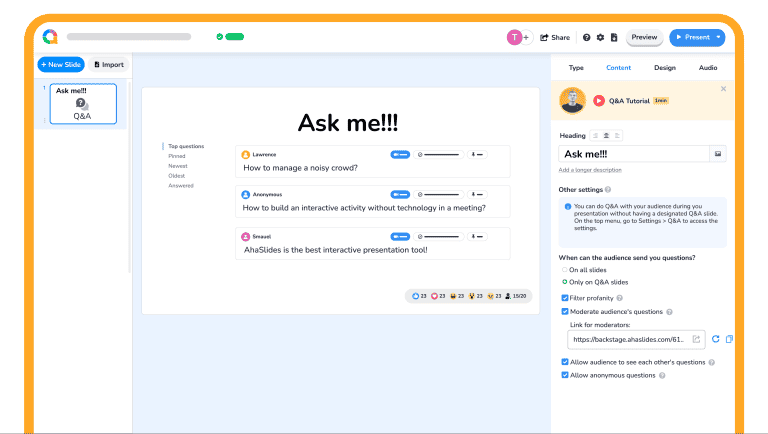 Q&A settings ahaslides