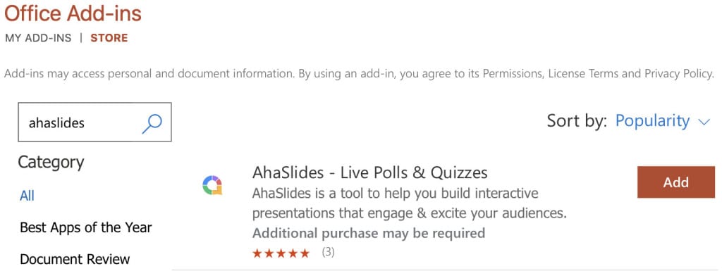 AhaSlides quiz on PowerPoint - add-in for PPT