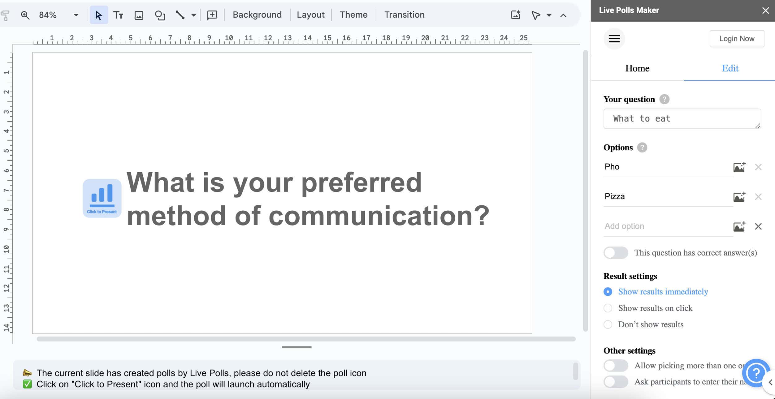 live polls maker interface sa Google Slides