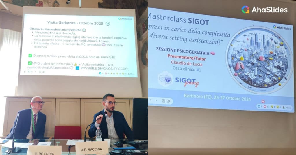 At the SIGOT 2024 Masterclass, Claudio de Lucia, a physician and scientist, used AhaSlides to conduct interactive clinical cases during the Psychogeriatrics session | AhaSlides ann 2024