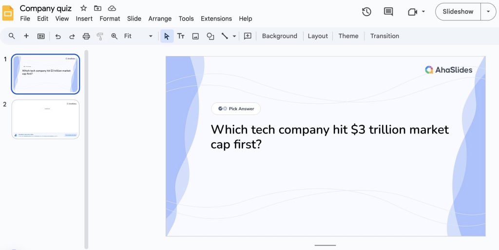 Google Slides-Oberfläche