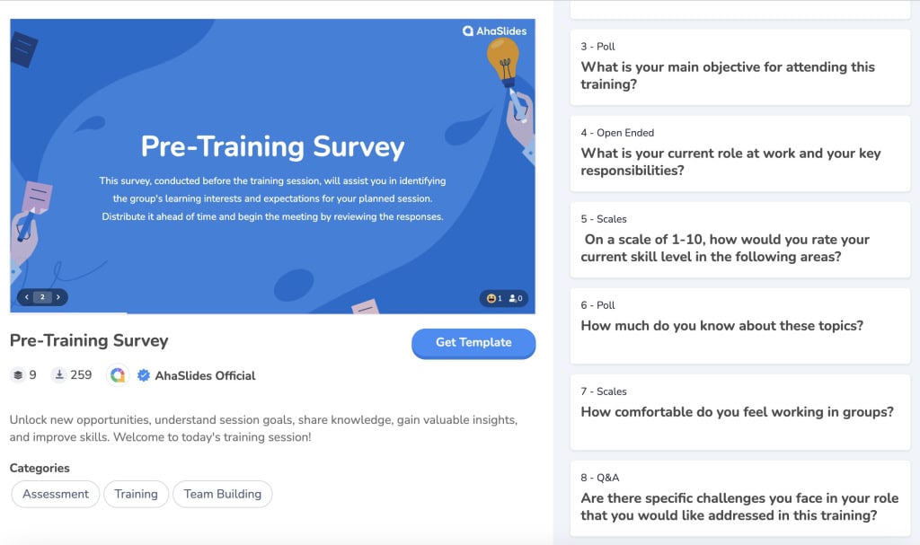 templat survei untuk pelatihan dari ahaslides