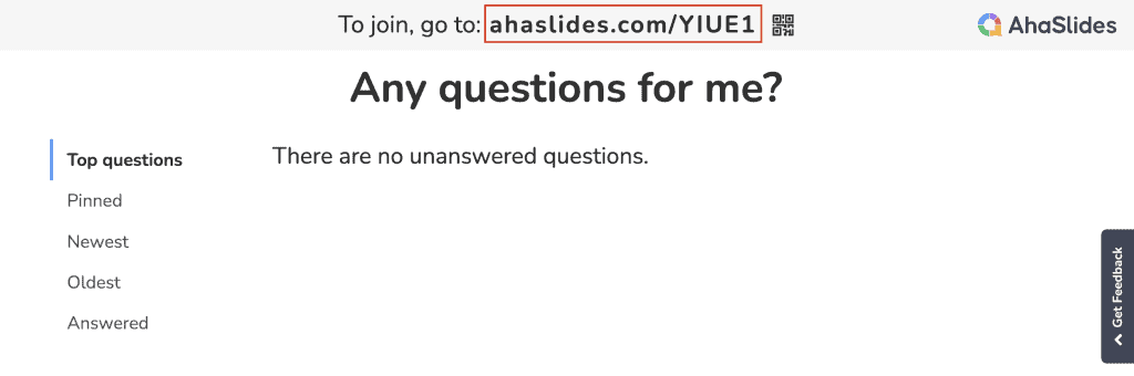 AhaSlides كود الانضمام للمشاركين