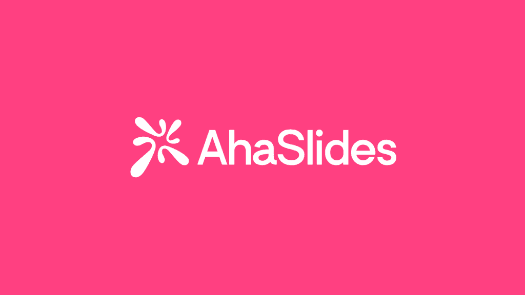 AhaSlides rosa bakgrund med vit logotyp