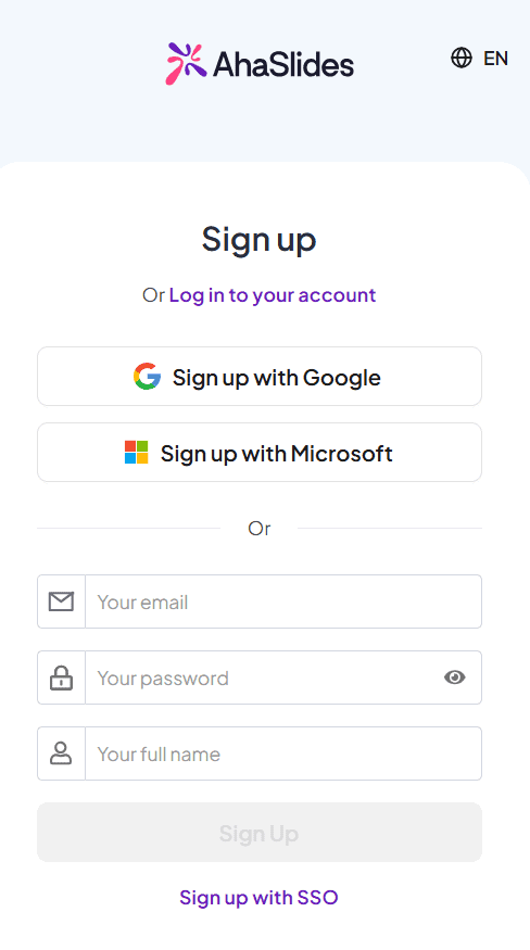 account sign up ahaslides
