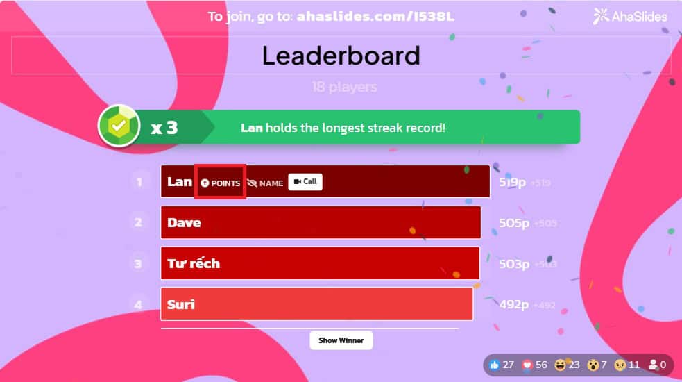 ahaslides leaderboard
