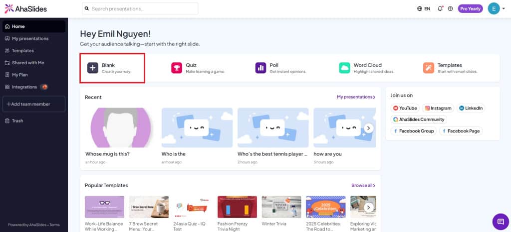 create a presentation ahaslides