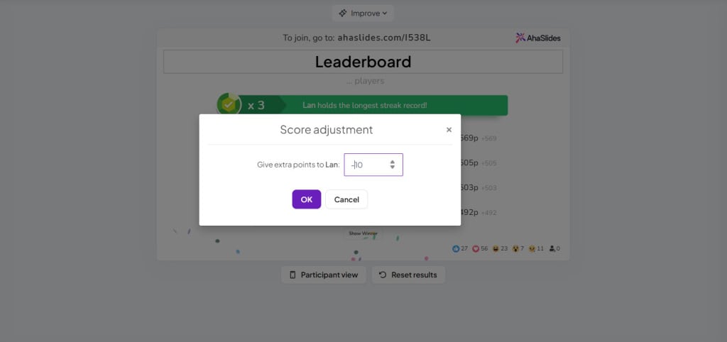 ahaslides adjust points leaderboard