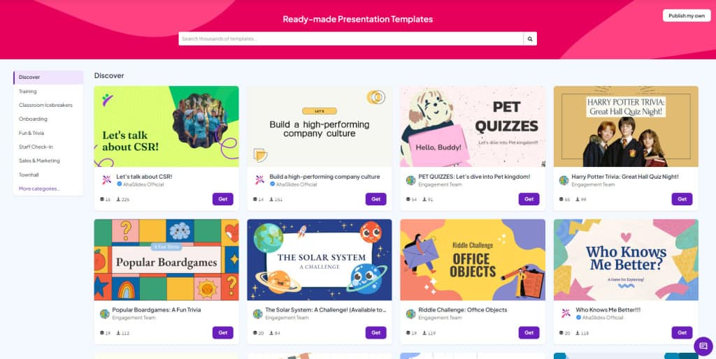 template library ahaslides