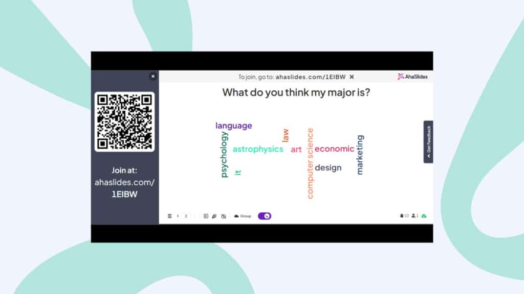 de interface van de interactieve presentatie van AhaSlides op Zoom