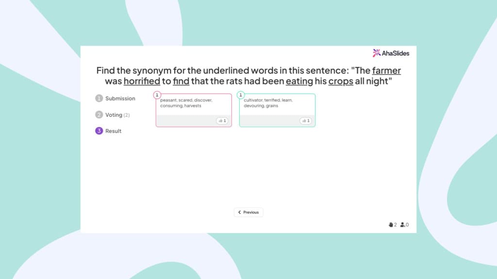 A brainstorm slide on AhaSlides synonym storm