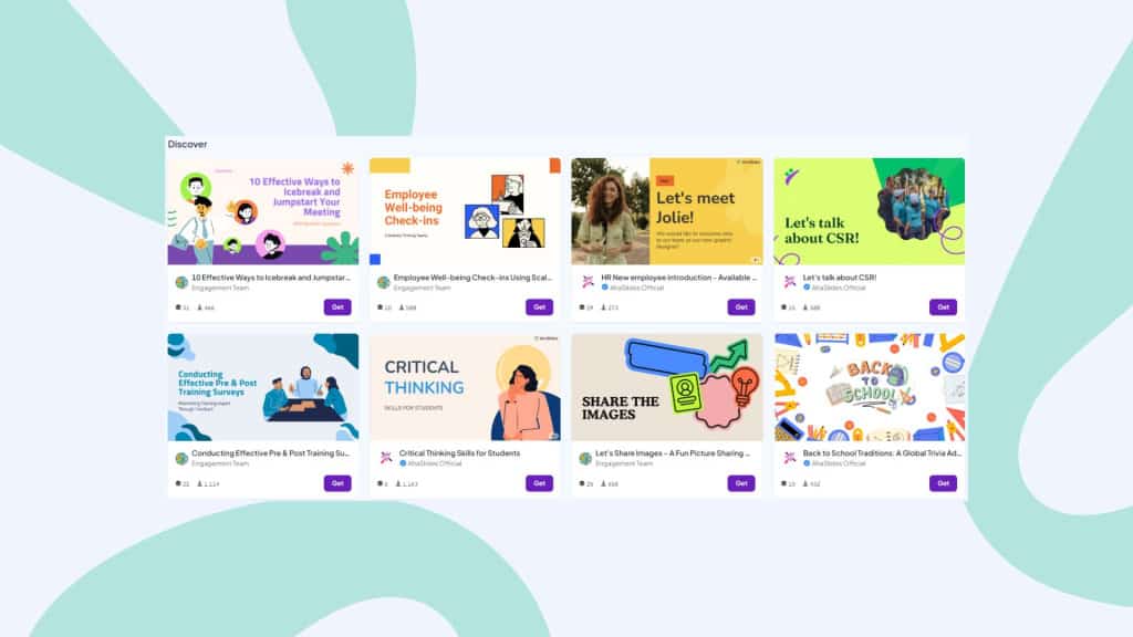 AhaSlides veidņu bibliotēka