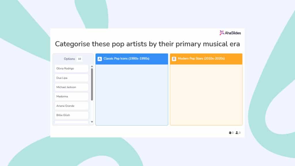 menggunakan kategorikan jenis slide untuk memainkan permainan interaktif di AhaSlides
