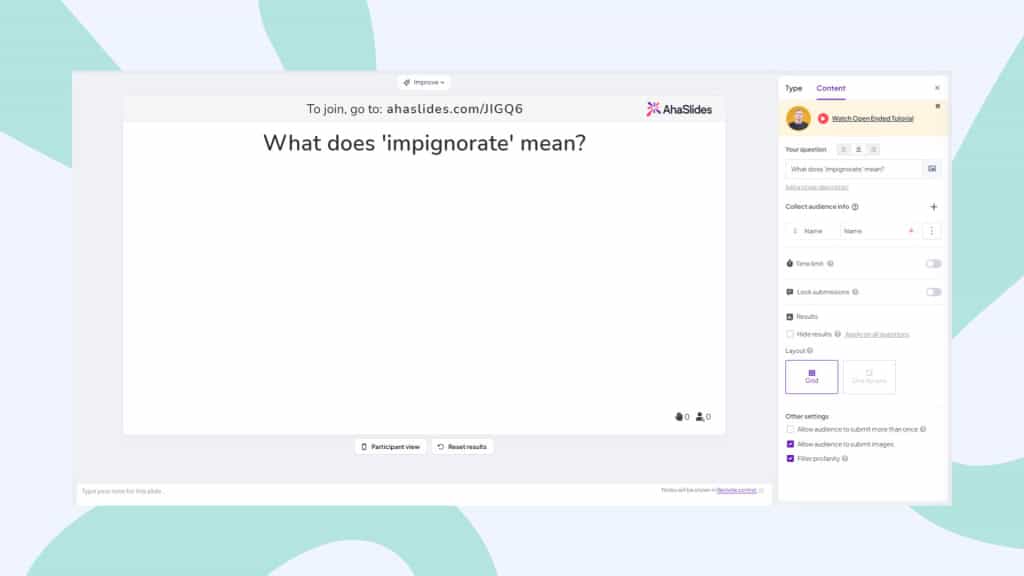 Cambiar las otras configuraciones al hacer un juego Fictionary en AhaSlides de forma gratuita.