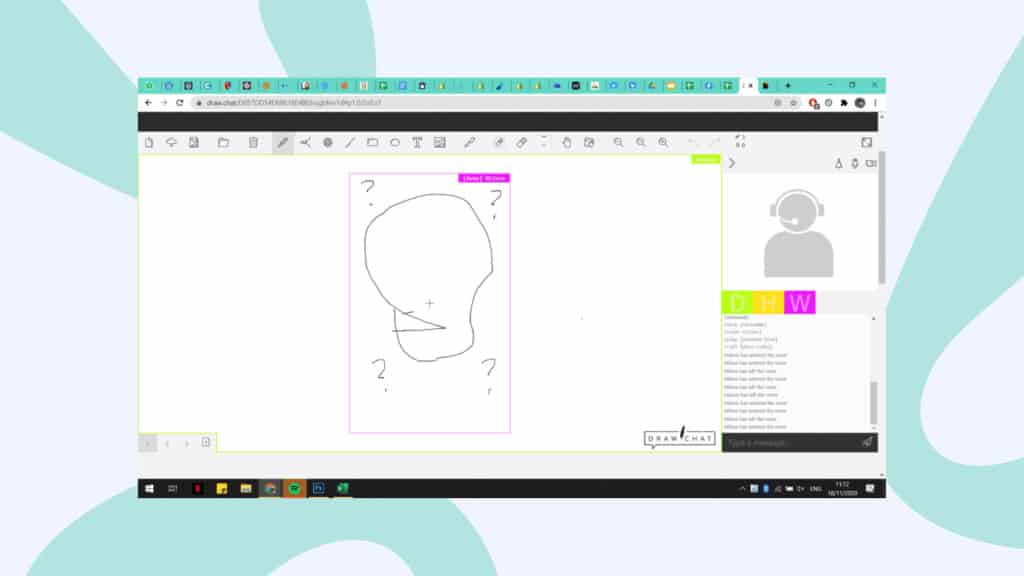 Jugar Pictionary en una pizarra virtual como parte de una fiesta virtual.