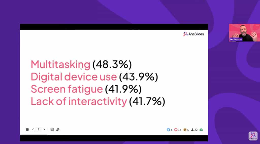 Tela de apresentação com estatísticas sobre os principais fatores que causam distração.