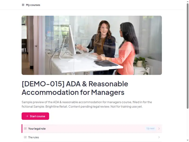 The ADA & reasonable accommodation for managers course as a learner first sees it