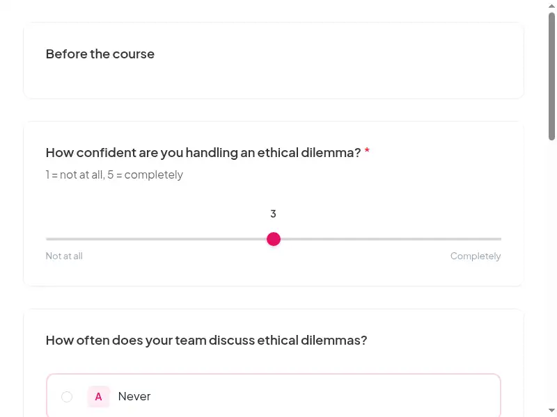 A question from the Ethical leadership and building trust feedback survey