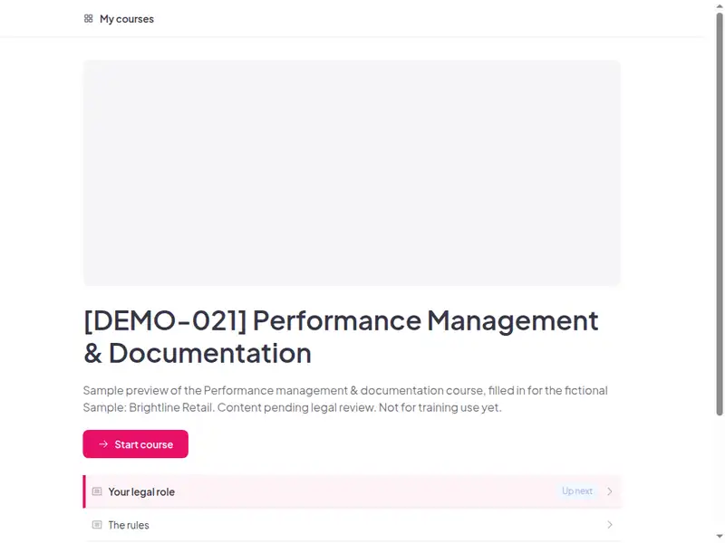 The Performance management & documentation course as a learner first sees it